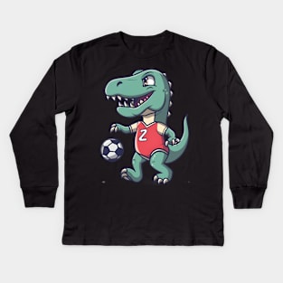 Cool dinosaur playing football Kids Long Sleeve T-Shirt